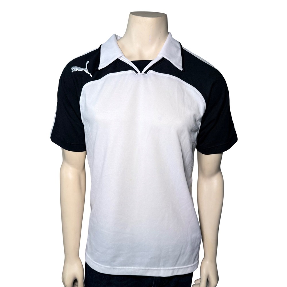 Puma Soccer Jersey Mens Medium‎ White Black Excellent Colorblock Polo Shirt